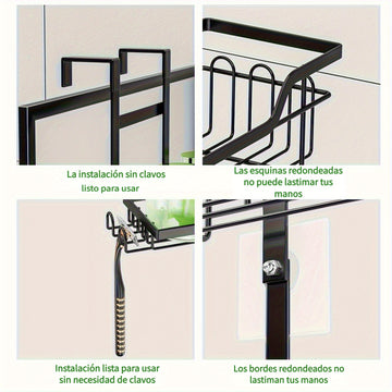 1 Pieza, Estante De Ducha De 3 Niveles Para Colgar Sobre La Puerta, Organizador De Baño Colgante De Hierro Fundido A Prueba De Óxido Con Jabonera, Accesorios De Baño Que Ahorran Espacio, Decoración Del Hogar