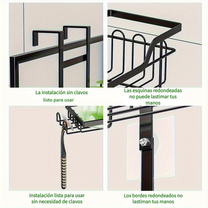 1 Pieza, Estante De Ducha De 3 Niveles Para Colgar Sobre La Puerta, Organizador De Baño Colgante De Hierro Fundido A Prueba De Óxido Con Jabonera, Accesorios De Baño Que Ahorran Espacio, Decoración Del Hogar