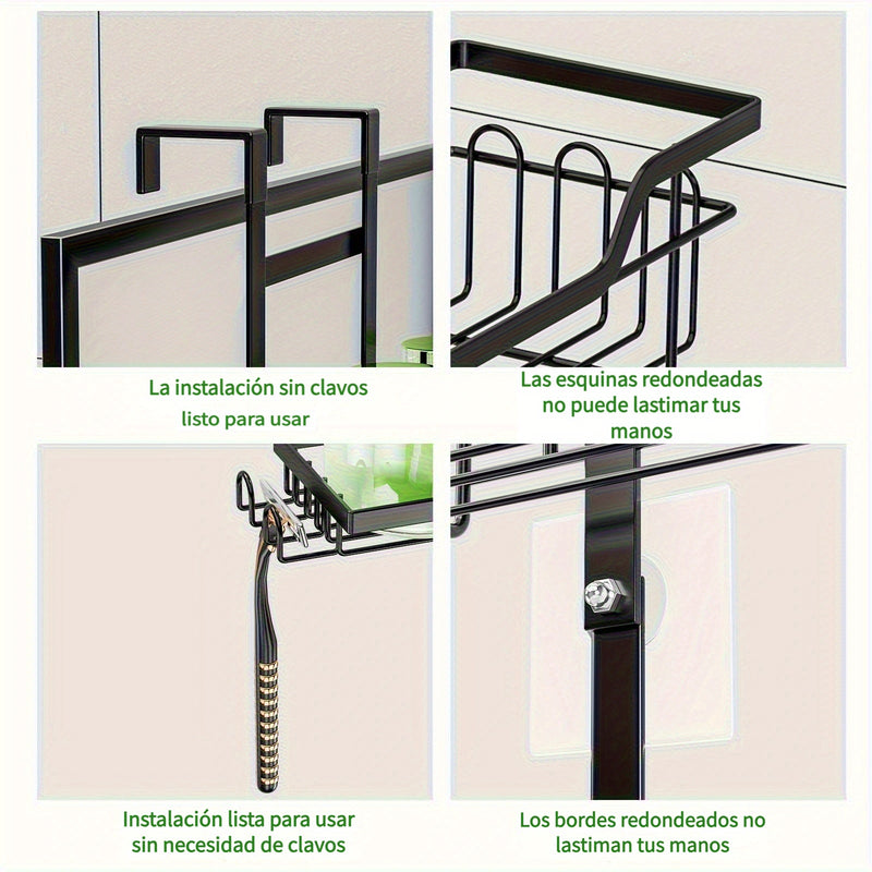 1 Pieza, Estante De Ducha De 3 Niveles Para Colgar Sobre La Puerta, Organizador De Baño Colgante De Hierro Fundido A Prueba De Óxido Con Jabonera, Accesorios De Baño Que Ahorran Espacio, Decoración Del Hogar