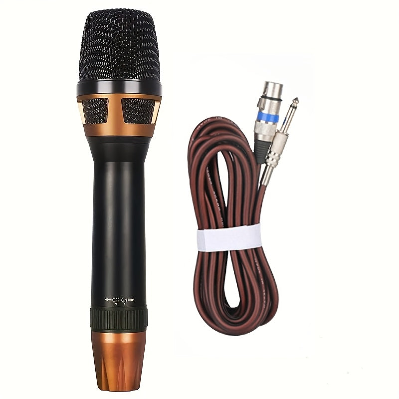 Micrófono de Karaoke Dinámico XGeS, Micrófono de Voz Profesional de Metal Portátil, Material de Cobre, Negro, con Cable de Altavoz XLR de 5M 6,35mm, para Cantar, Juegos, Conferencias de Video, Transmisión, Sin Batería Requerida, Alimentación Cableada ≤36