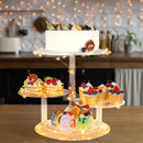 Soporte para pasteles redondo de acrílico con luces LED de 4 niveles, ideal para cumpleaños, bodas, graduaciones y baby showers, exhibidor seguro para alimentos de postres y pasteles, diseño temático para fiestas, exhibición de eventos | Soporte para pas