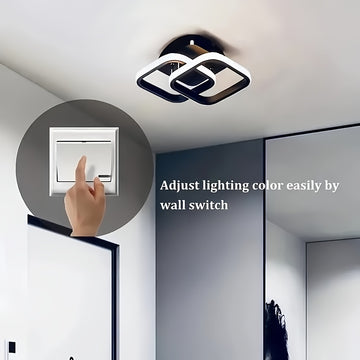 Lámpara de techo moderna blanca cuadrada con patrones geométricos - Iluminación ajustable, semi-inclinada para cocina, pasillo, balcón, escaleras y dormitorio, diseño cercano al techo, acabado metálico, cableado duro, 110V-240V, luces de techo para vivie