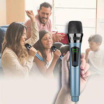 4 Piezas Sistema de Micrófono Dinámico sin varillas con Batería Recargable y Soporte de Escritorio, Adaptador 3.5mm para Canto, Bodas, Fiestas y Enseñanza