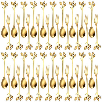40 piezas, cuchara y tenedor de acero inoxidable dorado con diseño de flor de cerezo, utensilios de cocina elegantes, cuchara + tenedor, cubiertos para comedor y entretenimiento
