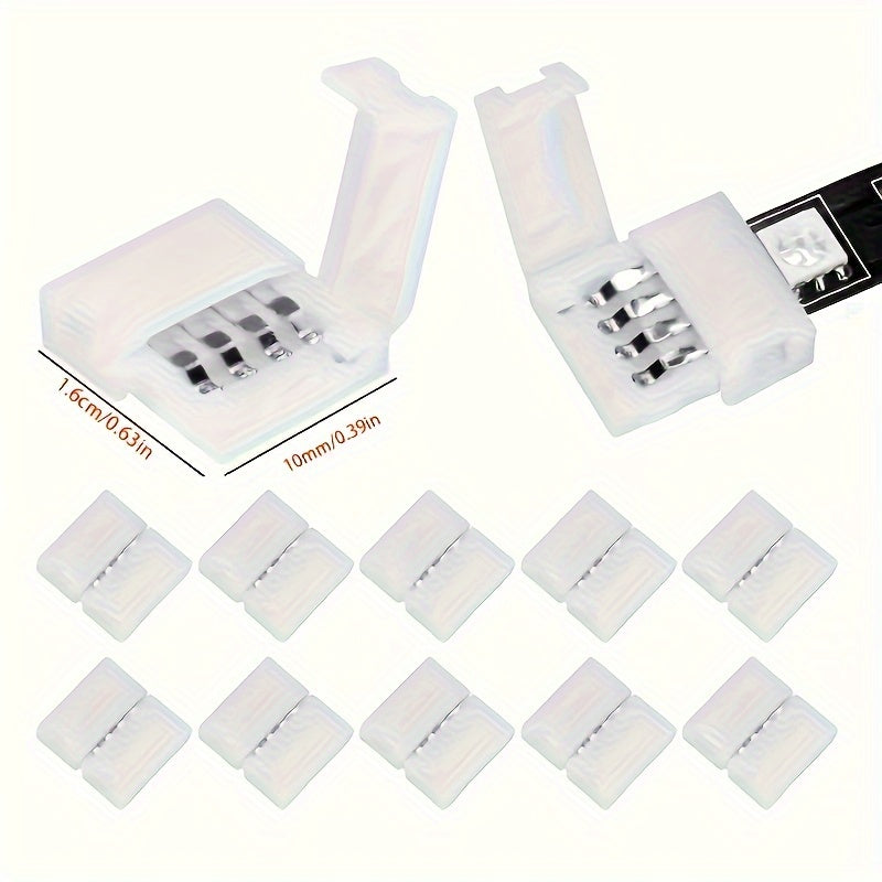 Conectores para tiras de luces LED metálicos, 6/10 piezas, extensión sin espacios de 4 pines RGB SMD 5050, sin soldadura ni electricidad, accesorios para iluminación en riel sin baterías