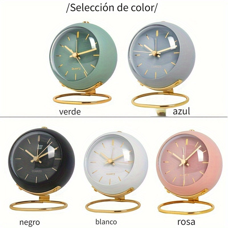 Reloj de Escritorio Silencioso de Inspiración Nórdica con Manecillas Luminosas - Funciona con Pilas, Despertador Redondo de Metal para Estudiantes y Decoración del Hogar