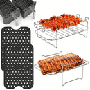 Juego de Accesorios para Freidora de Aire de 8 Piezas con 2 Tapetes de Silicona Antiadherentes, 2 Rejillas de Acero Inoxidable y 4 Brochetas - Resistentes al Calor, Reutilizables para Cocinar Saludable, Hornear y Asar - Incluye Compatibilidad con Cesta D