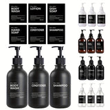 3pcs Botella Redonda de 500ml para Aceites Esenciales y Jabón en Gel, Dispensadores de Plástico con Etiquetas Removibles (Gel de Ducha, Loción, Jabón para Manos, Acondicionador) - Incluye 6 Etiquetas