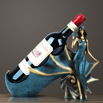 Soporte para vinos decorativo de resina azul y rojo antiguo, accesorio para sala, estudio o cocina, adorno artesanal para bailarines