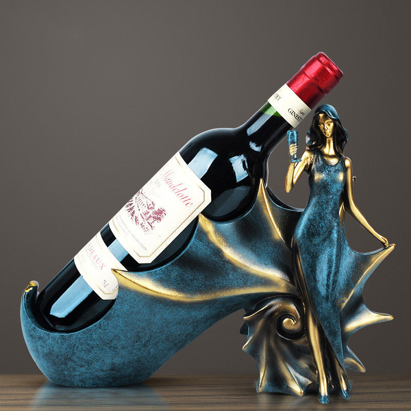 Soporte para vinos decorativo de resina azul y rojo antiguo, accesorio para sala, estudio o cocina, adorno artesanal para bailarines