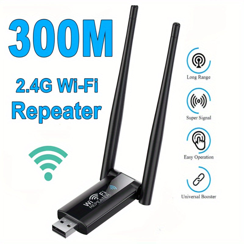 Repetidor WiFi USB de alta potencia - Extensor inalámbrico de largo alcance con velocidad de 300 Mbps, amplificador de señal súper potente, fácil instalación para enrutamiento en el hogar, amplificador de señal inalámbrica | Configuración de antena dual