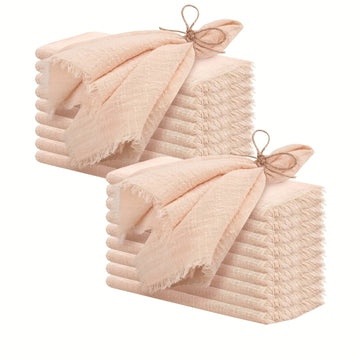 20pcs Servilletas de Algodón Gasa Retro 32x32cm para Decoración de Mesa de Boda y Navidad, Hechas a Mano con Borlas