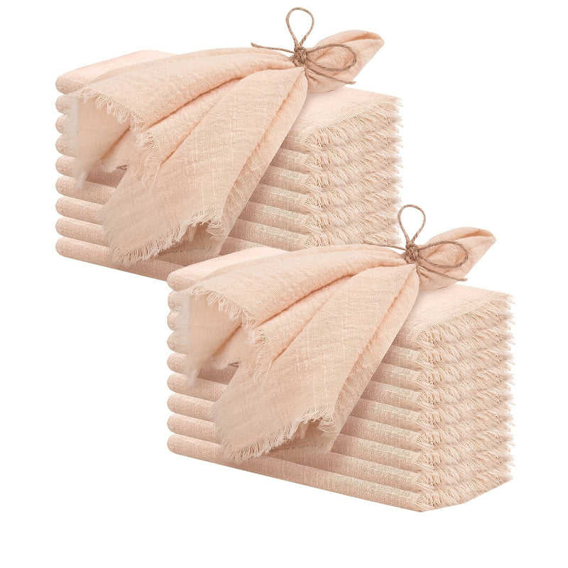 20pcs Servilletas de Algodón Gasa Retro 32x32cm para Decoración de Mesa de Boda y Navidad, Hechas a Mano con Borlas