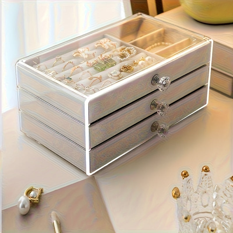 Organizador de joyas de acrílico de gran capacidad con estilo boho y cajones - Forro de piel sintética, diseño moderno para pendientes, anillos, collares - Ideal para el Día de la Madre, regalo de San Valentín, caja de joyas de 30 piezas multifuncional p