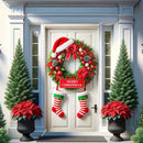 Anillo de Puerta con Gorro de Santa y Calcetín - Decoración Navideña Festiva, Fibra de Poliéster, No Necesita Energía, 89.92x180.09cm, Perfecto para Decoración de Fiestas Interior/Exterior