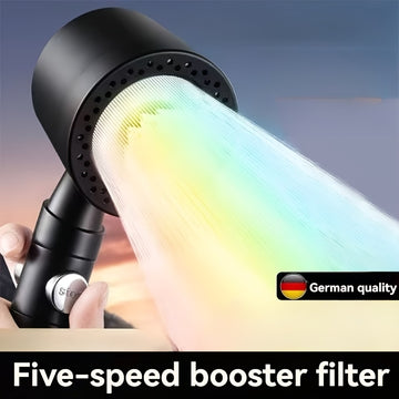 1pc Cabezal de Ducha de Mano de Alta Calidad Alemana con 5 Modos de Flujo de Agua Ajustables y Filtro Incorporado - Instalación Fácil en Pared, Acabado Pulido - Ideal para Duchas de Baño Lujosas y Regalo de Año Nuevo, Accesorios de Ducha