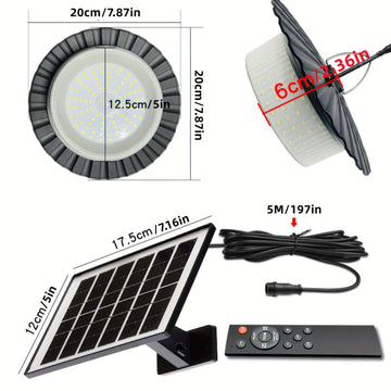 1-Pack Luz Solar para Cobertizo con Control Remoto, 244 LED Lámpara Colgante Solarte, Sensor de Movimiento y Impermeable IP65, Iluminación Exterior/Interior con Cuello Ajustable, Panel Solar, para Garaje, Patio, Camping, Jardín, Granero - Iluminación LED