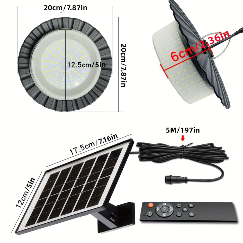 1-Pack Luz Solar para Cobertizo con Control Remoto, 244 LED Lámpara Colgante Solarte, Sensor de Movimiento y Impermeable IP65, Iluminación Exterior/Interior con Cuello Ajustable, Panel Solar, para Garaje, Patio, Camping, Jardín, Granero - Iluminación LED