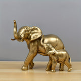Figura de Elefante Dorado de Madre y Crías - Decoración de Resina para Sala de Estar, Entrada, Estantería - Regalo Perfecto para Acción de Gracias