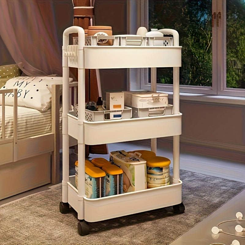 Carro de almacenamiento de varios niveles - Plástico duradero, fácil de mover, perfecto para cocina, baño, dormitorio - Blanco, almacena 25 productos para el hogar