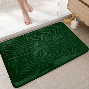 Tapete de entrada con relieve de hojas tropicales, antideslizante, absorbente para baño, lavable a máquina, rectangular de poliéster con respaldo de PVC, para cocina, decoración navideña, Halloween, Pascua, Hanukkah