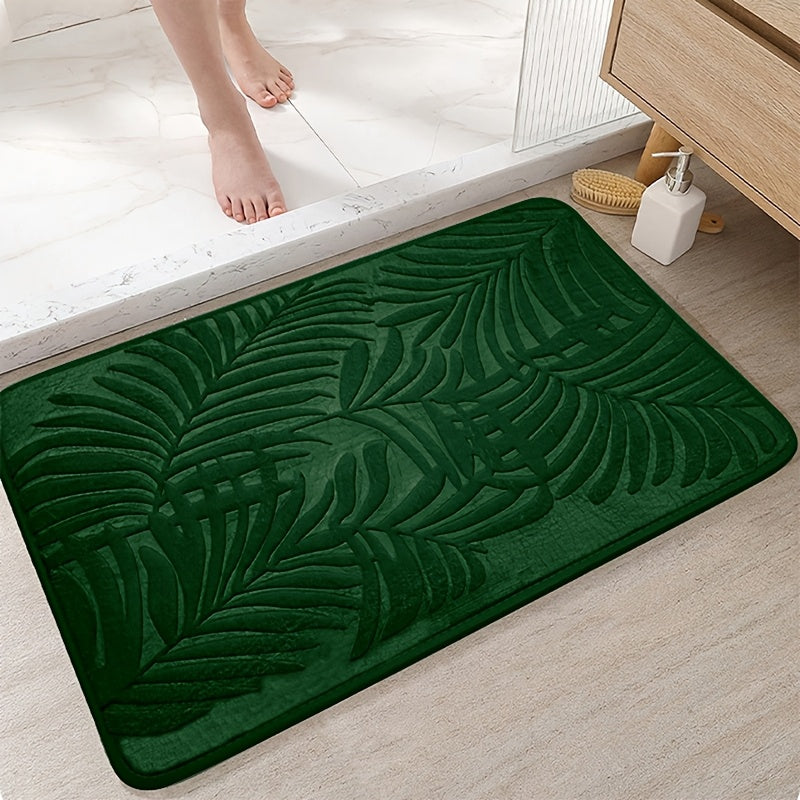 Tapete de entrada con relieve de hojas tropicales, antideslizante, absorbente para baño, lavable a máquina, rectangular de poliéster con respaldo de PVC, para cocina, decoración navideña, Halloween, Pascua, Hanukkah
