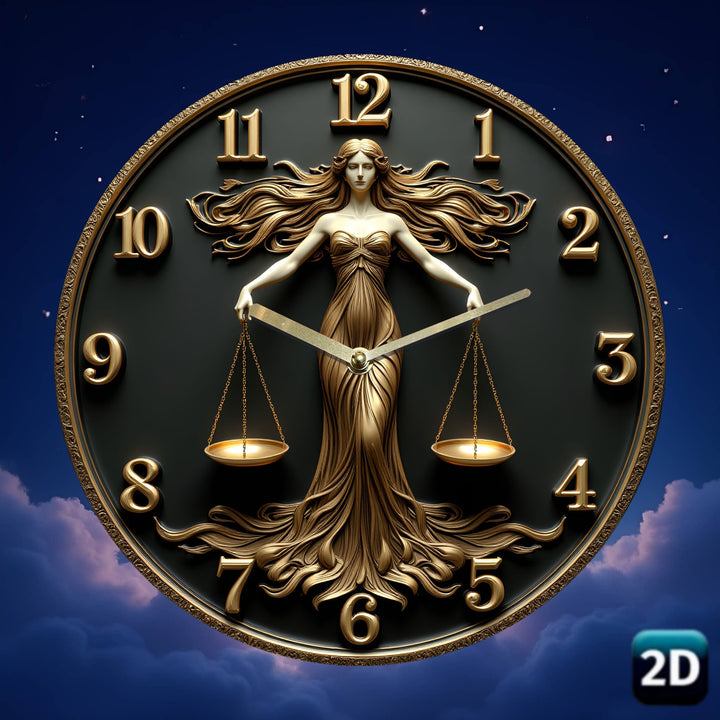 Reloj de Pared Silencioso con Diseño de la Justicia - Reloj Decorativo Circular de Acrílico de 19.99 cm, Manecillas y Números en Tono Dorado, Ideal para Sala de Estar o Dormitorio, Reloj Decorativo | Diseño Artístico del Reloj | Artesanía Detallada