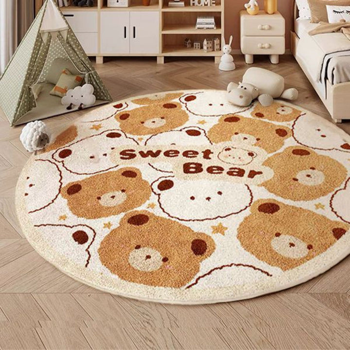 Alfombra Redonda de Animales de Dibujos Animados de Peluche - Ultra-Suave, 10mm de Grosor, 1000g/m², Antideslizante y Lavable a Máquina - Perfecta para Dormitorio de Niños, Sala de Estar, Área de Juegos - Con Diseños de León, Oso, Conejo, Jirafa, Alfombr