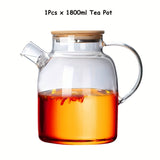 Tetera de vidrio borosilicato con tapa de bambú, 1000ml/1800ml, resistente al calor, jarra de agua de vidrio transparente, pico con filtro removible, apta para estufa y microondas, ideal para té de hojas sueltas y jugo de frutas, regalo perfecto para día
