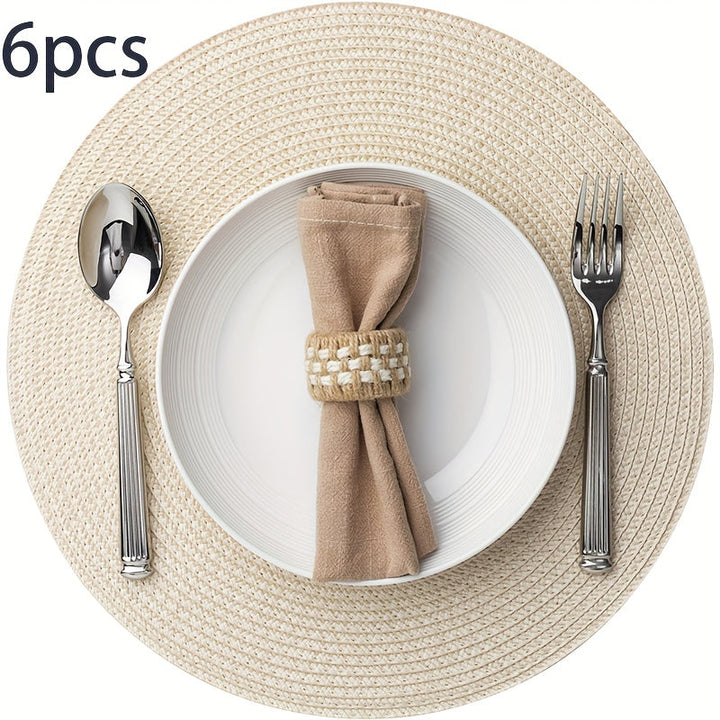 6 Unidades de Placemats Redondos de Plástico Tejido Placemats Lavables y Limpiables Alfombras de Mesa Adecuadas para Mesas de Comedor Resistentes al Calor y Antideslizantes Placemats Redondos Antideslizantes Alfombras de Mesa de PVC Estilo Occidental Ant