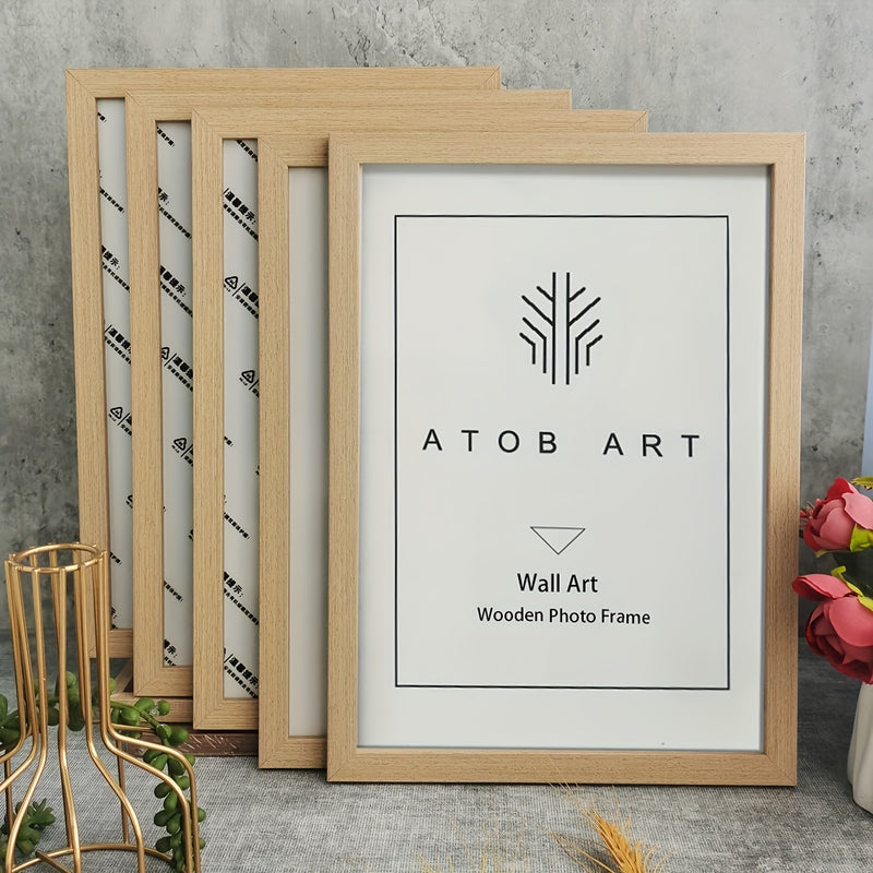 Marco de fotos clásico de madera ATOBR ART - Vertical, rectangular, para colgar en la pared, incluye hardware de montaje (Juego de 5)