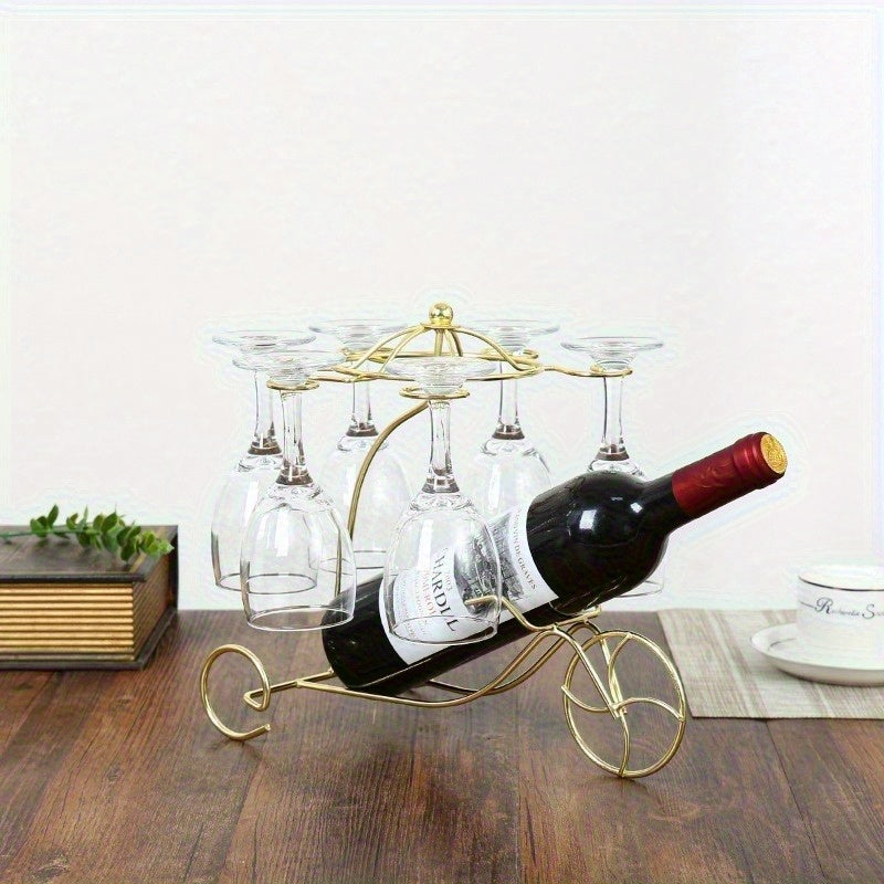 Elegante soporte de vino de hierro con soporte de vidrio - Elegante exhibidor de encimera para botellas de vino tinto y vasos, diseño duradero de aluminio, soporte de vino montado en la pared, soporte de botellas de vino