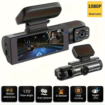 Grabadora de doble cámara para coche, frontal 1080P, trasera 720P, función de visión nocturna, grabación en bucle, disponible con o sin tarjeta de memoria, ideal para automóviles