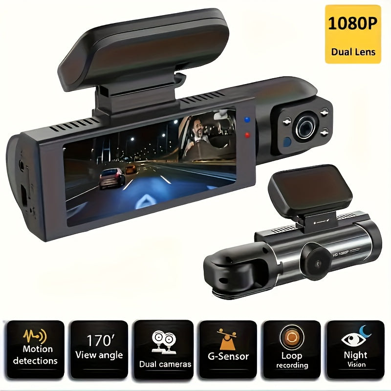 Grabadora de doble cámara para coche, frontal 1080P, trasera 720P, función de visión nocturna, grabación en bucle, disponible con o sin tarjeta de memoria, ideal para automóviles