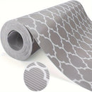 1 Rollo de Forro para Estantes Impermeable y No Adhesivo con Diseño Elegante de Trébol Gris y Blanco y Ondas - Tapete de Plástico Duradero y Cortable para Refrigeradores, Cajones de Cocina, Armarios | Antideslizante, Impermeable, Mantel para Refrigerador