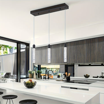 Lámpara colgante LED industrial moderna con tubos de vidrio esmerilado, marco de metal negro, instalación empotrada para cocina, comedor, pasillo u oficina, luz para cocina