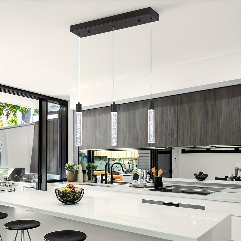 Lámpara colgante LED industrial moderna con tubos de vidrio esmerilado, marco de metal negro, instalación empotrada para cocina, comedor, pasillo u oficina, luz para cocina