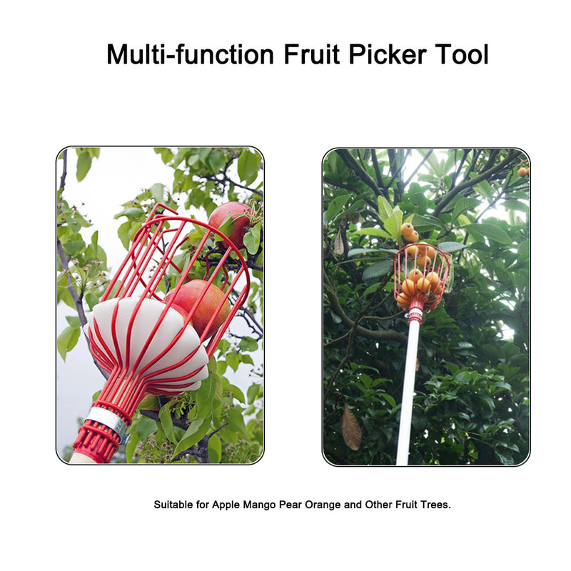 Herramienta de jardín para cosechar frutas como manzanas, melos, cítricos y peras, con una cesta profunda para una fácil recolección.