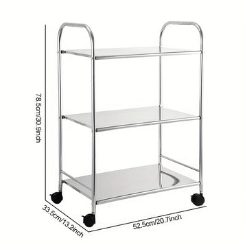 Carrito de acero inoxidable de 3 niveles con ruedas - Estante de almacenamiento versátil para cocina para el hogar, fiestas al aire libre, hoteles y restaurantes - Diseño duradero, fácil de ensamblar y móvil, carrito de cocina para restaurantes | Carrito