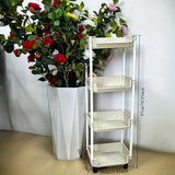 Estante moderno y estrecho para libros que ahorra espacio, carrito de almacenamiento de plástico blanco con asas fáciles de tirar, no requiere montaje, para sala de estar, cocina, muebles para el hogar, no de madera, sin batería, 1 pieza.