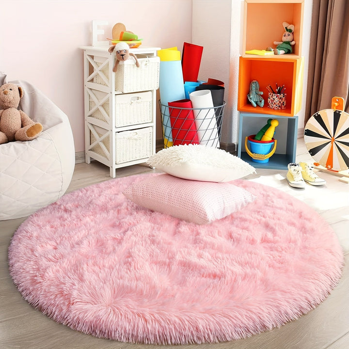 1 pieza, bonito tapete de terciopelo rosa redondo y esponjoso con diseño nórdico, alfombra de felpa para sala de estar y mesa de café, lindo tapete de cama para dormitorio, tapete completo para toda la planta, tatami, manta para ventana de bahía, tapete