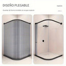 Cortina de baño plegable para esquinas curvas, 1 juego, separación de áreas secas y húmedas, con ganchos rodantes negros, succión magnética doble, material de lino imitación en ambos lados, ideal para baño de casa o vestidor