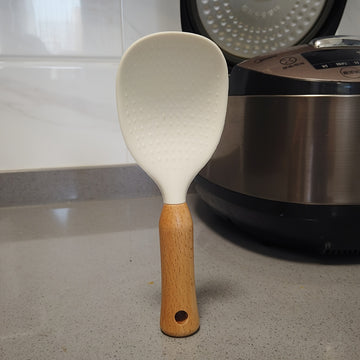 1 Unidad, Cuchara De Arroz De Silicona Con Mango De Madera, Utensilio Para Utensilios De Cocina Antiadherentes, Herramienta Para Servir Duradera Y Conveniente, Artilugio De Cocina