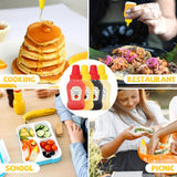 12 Piezas de Botellas Mini de Condimentos, Recipientes Ovalados de Plástico para Salsas, Miel y Aderezos - Lavado a Mano, Sin PVC, Utensilios Esenciales de Cocina para Loncheras y Picnics, Botellas Portátiles de Salsa | Pack Variado de Condimentos | Dise