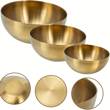 1pieza Tazón de acero inoxidable dorado de 15Cm/20Cm/25Cm - Duradero, resistente a los golpes, tazones multipropósito para ensaladas, postres, arroz, fideos - Ideal para el hogar, fiestas, bodas, festividades (Navidad, Halloween, Pascua, Janucá, Acción d