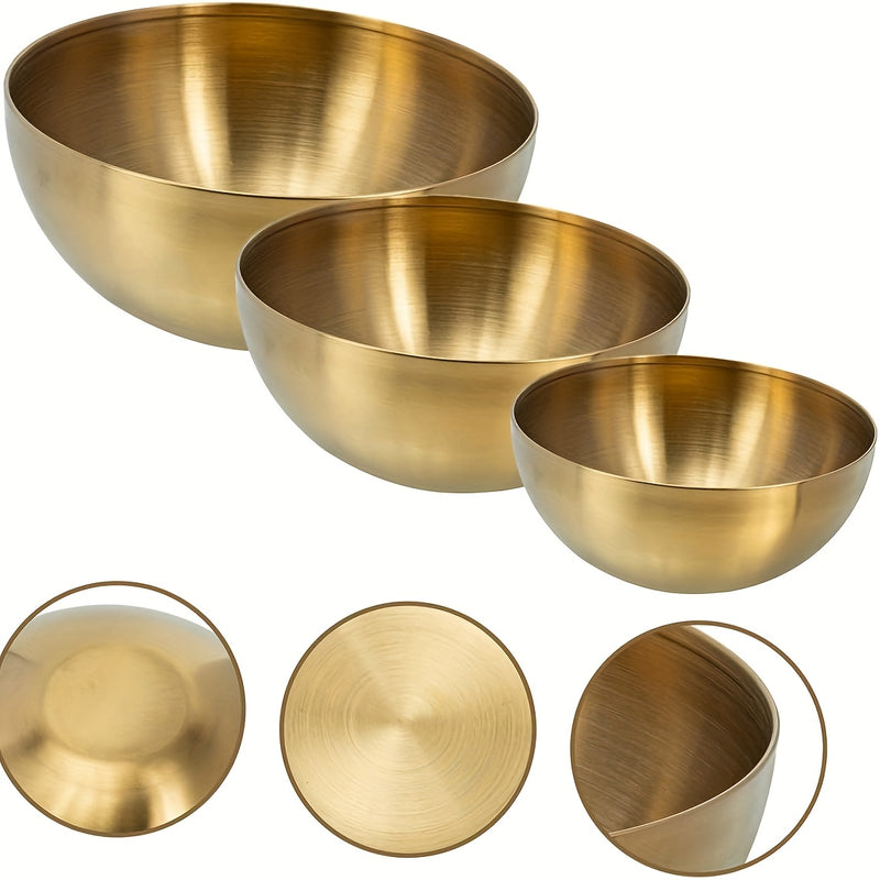 1pieza Tazón de acero inoxidable dorado de 15Cm/20Cm/25Cm - Duradero, resistente a los golpes, tazones multipropósito para ensaladas, postres, arroz, fideos - Ideal para el hogar, fiestas, bodas, festividades (Navidad, Halloween, Pascua, Janucá, Acción d