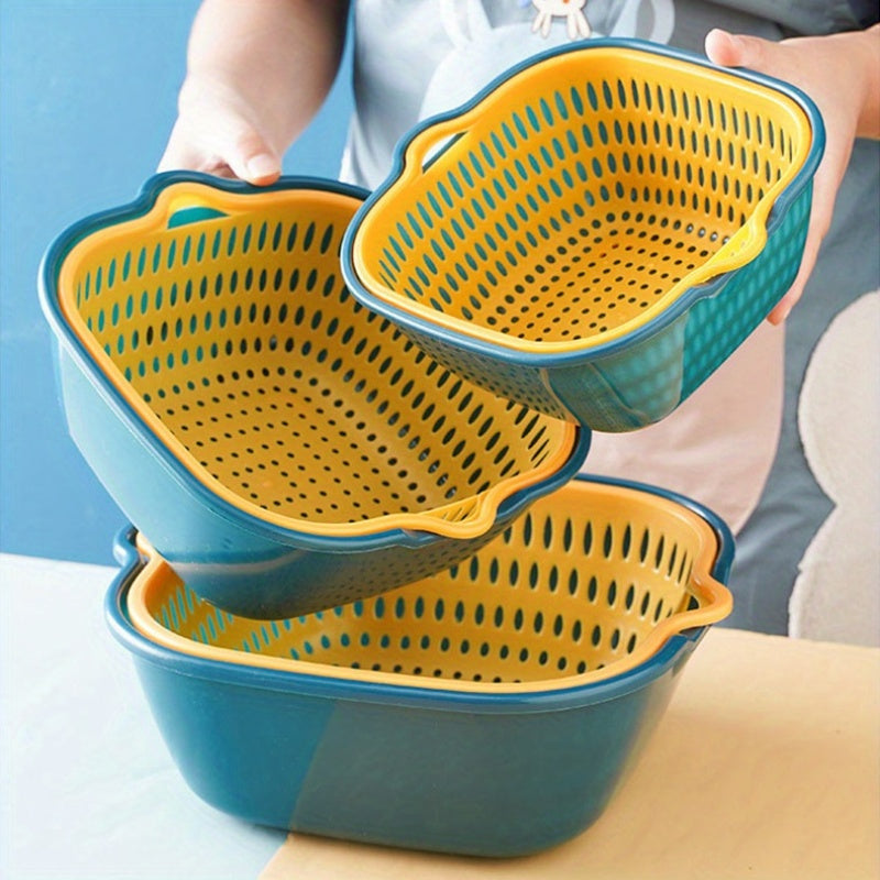 Set de 6 coladores de plástico, cesta de drenaje de doble capa, coladores de cocina reutilizables para enjuagar frutas y verduras, herramientas y accesorios de cocina multiusos.