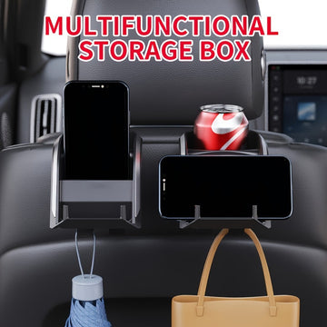 Caixa de almacenamiento trasera para asiento del coche con portavasos - caja de almacenamiento con ganchos multifuncionales, colección completa para bebidas/deslizadores/paños adecuada para la mayoría de modelos de automóviles