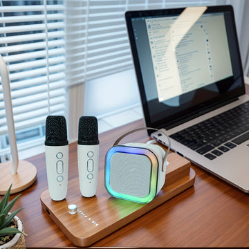 Micrófono inalámbrico con altavoz incorporado - Carga USB-C, rango dinámico de 5 niveles, 4 modos de sonido y 4 efectos, diseño compacto para streaming, podcasting, reuniones de voz, grabación de voz, equipo de audio para reuniones, diseño moderno de mic
