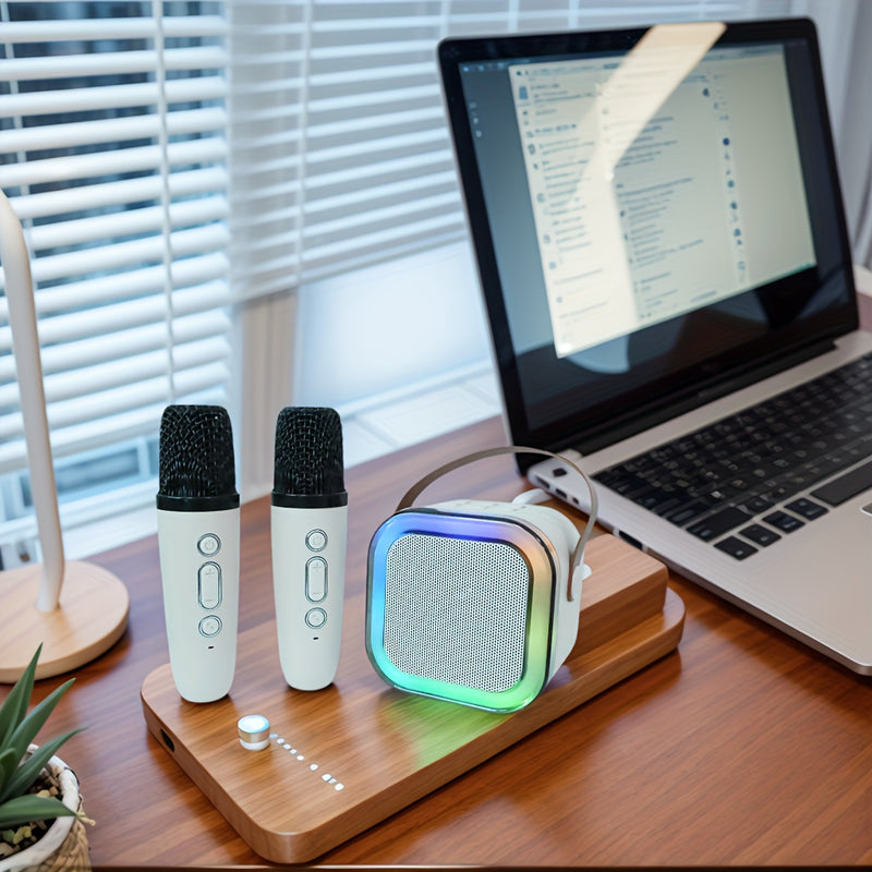 Micrófono inalámbrico con altavoz incorporado - Carga USB-C, rango dinámico de 5 niveles, 4 modos de sonido y 4 efectos, diseño compacto para streaming, podcasting, reuniones de voz, grabación de voz, equipo de audio para reuniones, diseño moderno de mic